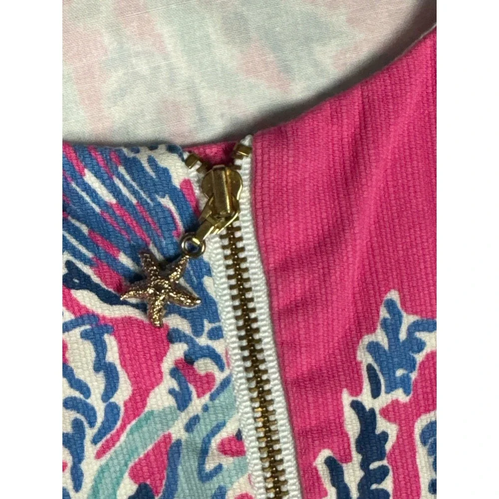Lilly Pulitzer Girls Pink Coral Reef Print Shift Dress Starfish Zipper‎ Size 14